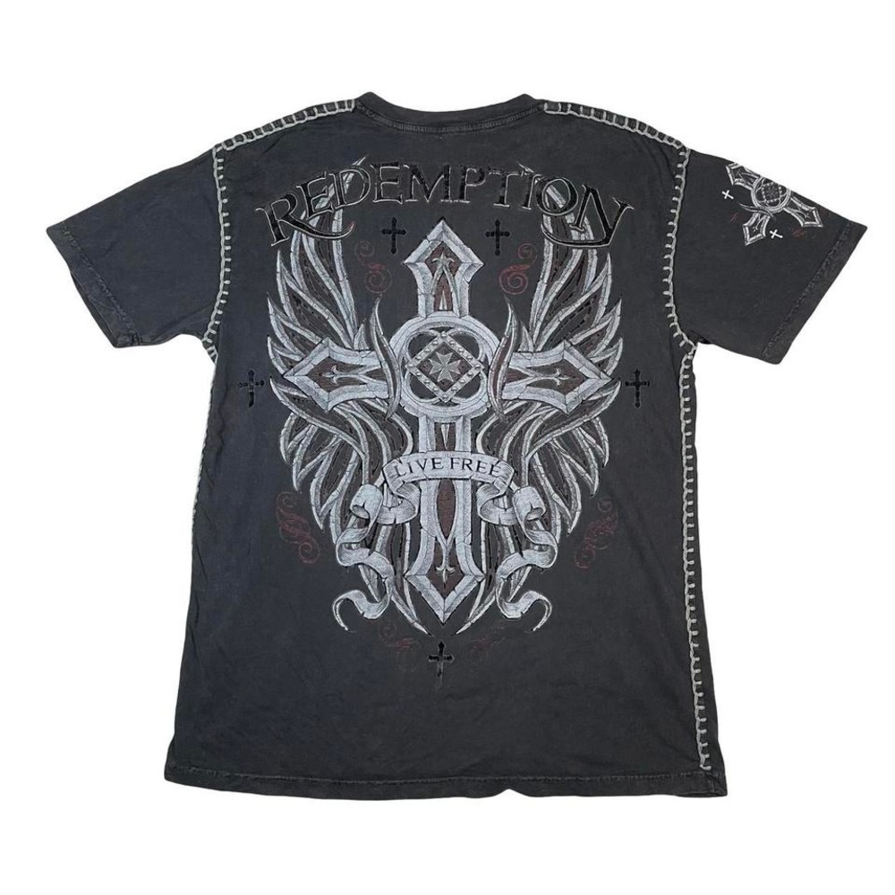 Vintage‎ Y2k Affliction Style Raw State Redemption Wings and Crosses T Shirt